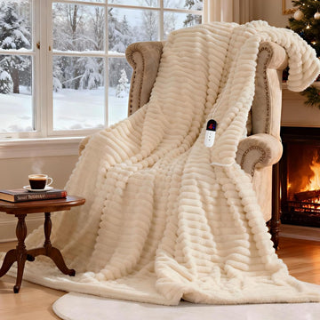 Electric Throw Blanket 50"X60",6 Heat Levels 1-4H Auto Off,Cozy,Milky White