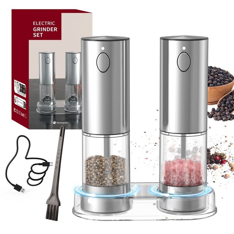 Rechargeable Electric Salt & Pepper Grinder Set - product with accessories