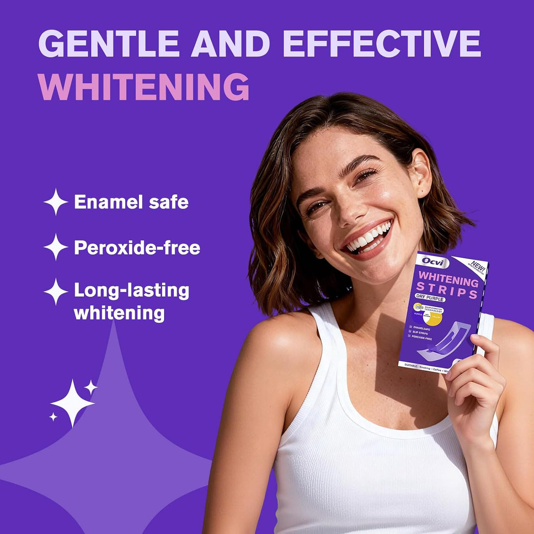 Purple Teeth Whitening Strips - Upgraded No-Residue Formula