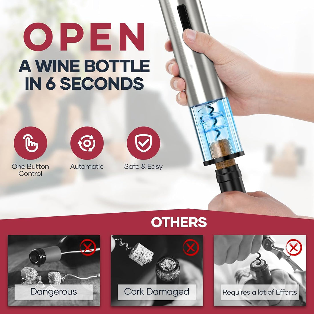 Electric Wine Opener,Rechargeable Automatic Wine Opener Corkscrew Opener Set with Wine Stopper, Foil Cutter, Wine Aerator,Storage Base & USB-C Cable Gifts for Wine Lovers