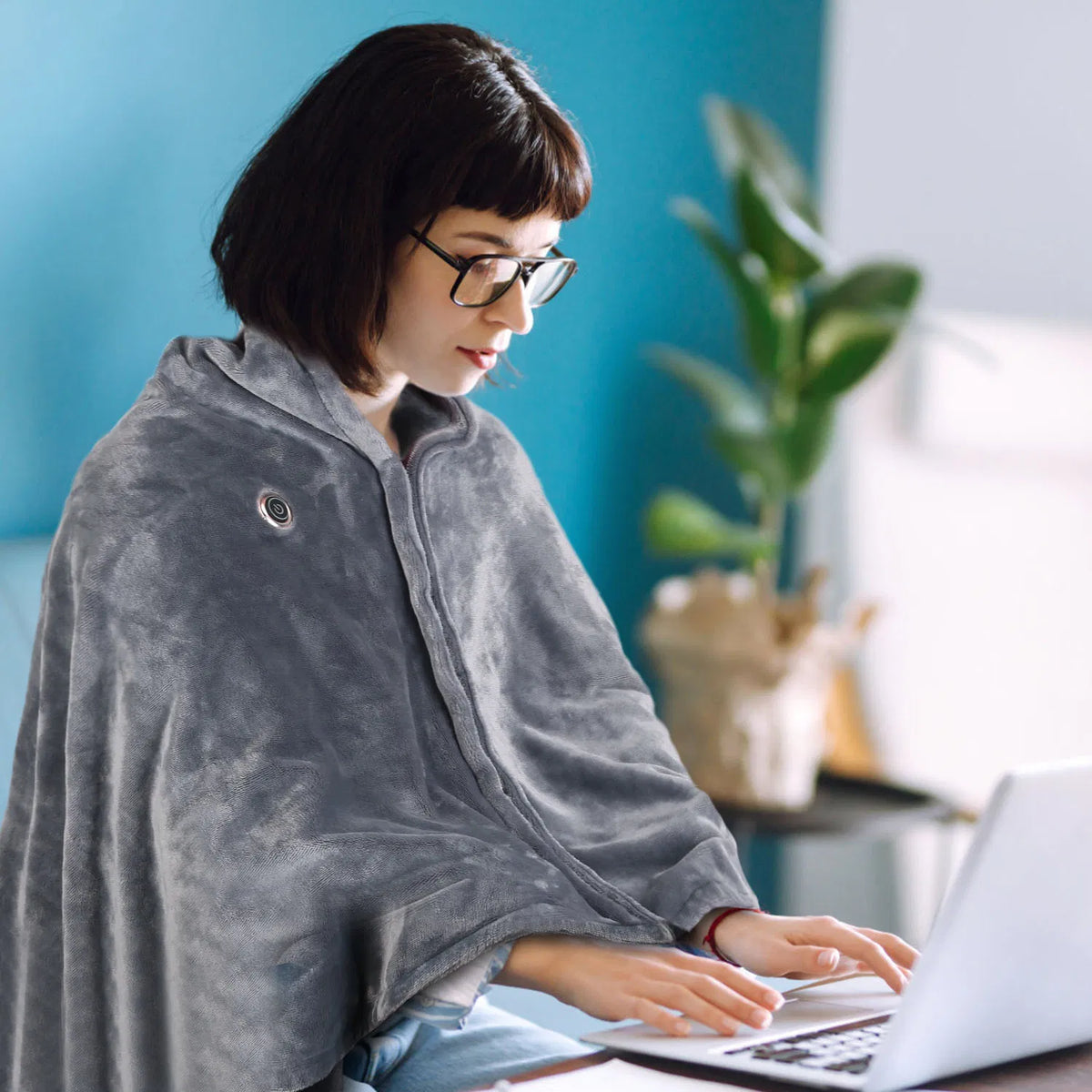 USB Heated Blanket Electric Heated Blanket Heated Poncho Shawl Wrap Throw with Zipper Washable for Home Office 59*31In